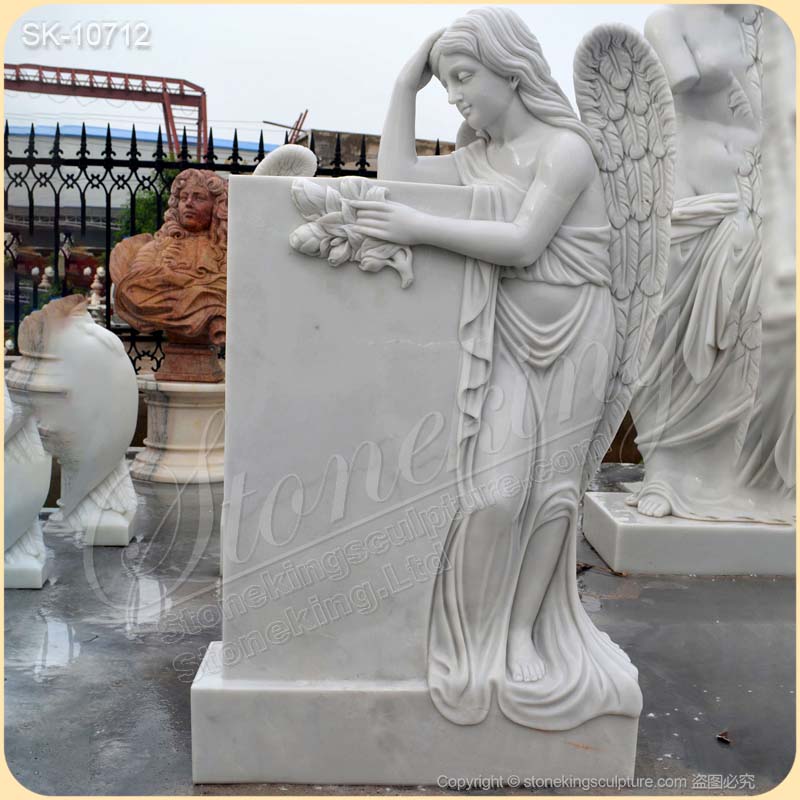 Hand Carved White Marble Angel Tombstone for Cemetery or Graveyard for sale