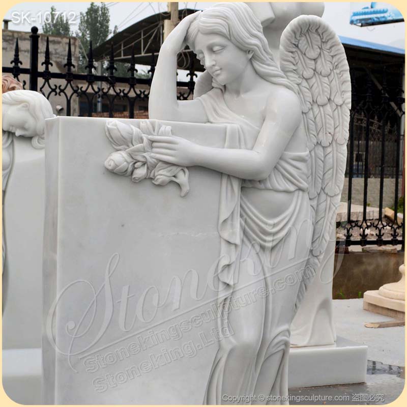 Hand Carved White Marble Angel Tombstone for Cemetery or Graveyard for sale