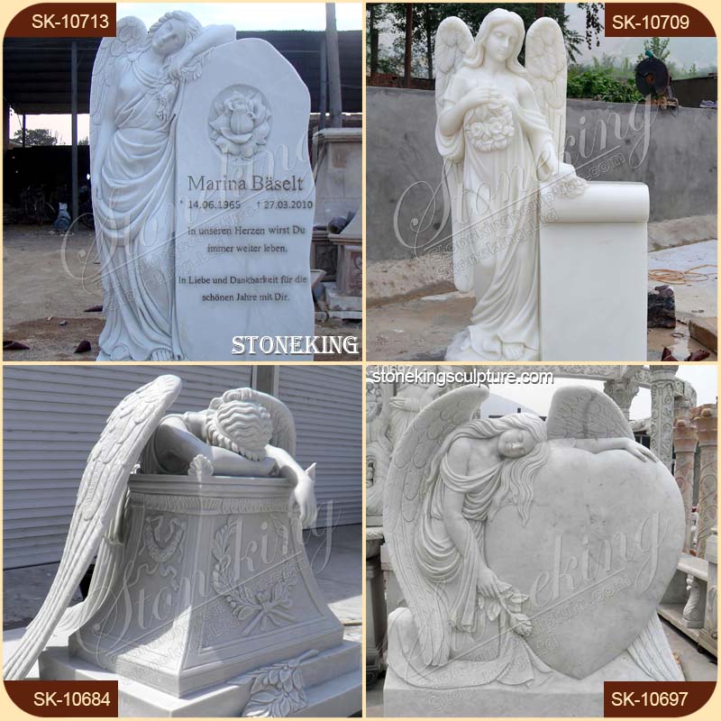 Hand Carved White Marble Angel Tombstone for Cemetery or Graveyard for sale