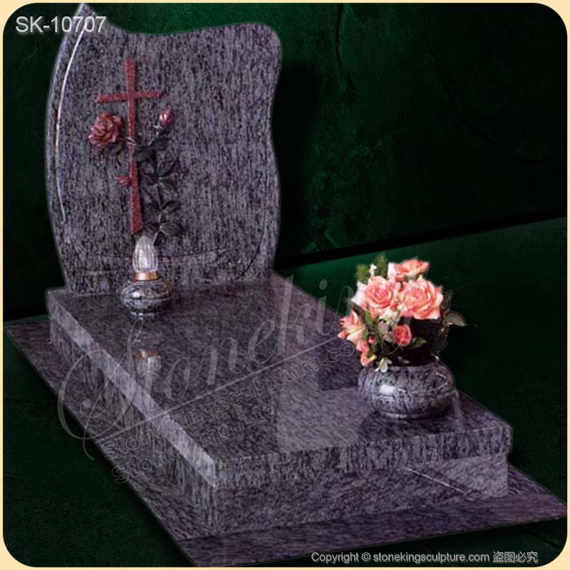 Custom Design Granite Memorial of Black Granite Gravestone with Kerbs and Vase for sale