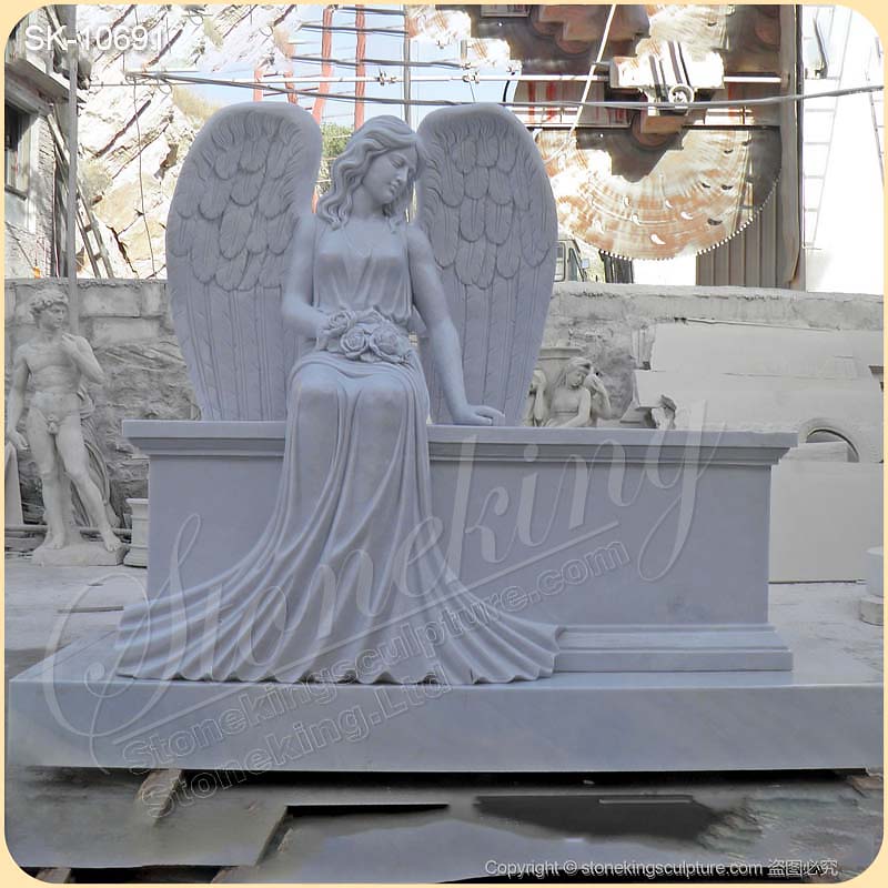 Factory Supplier Outdoor White Marble Sitting Grieving Angel Statue for Graves for sale