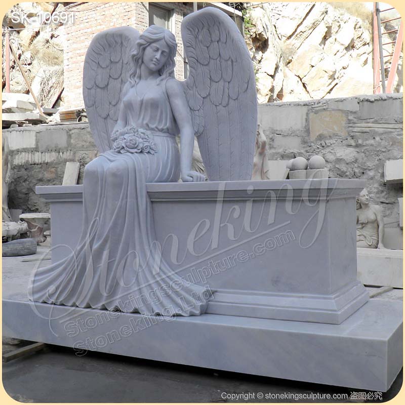 Factory Supplier Outdoor White Marble Sitting Grieving Angel Statue for Graves for sale