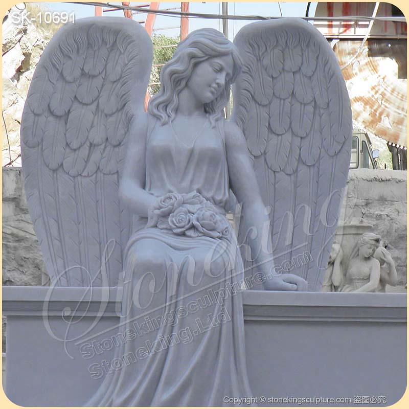 Factory Supplier Outdoor White Marble Sitting Grieving Angel Statue for Graves for sale