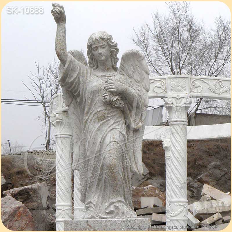 Hand Carved Solid Granite Headstone with Standing Angel Statue for Graves for sale