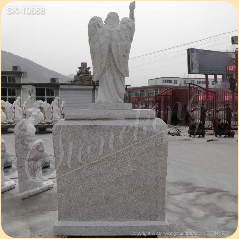 Hand Carved Solid Granite Headstone with Standing Angel Statue for Graves for sale