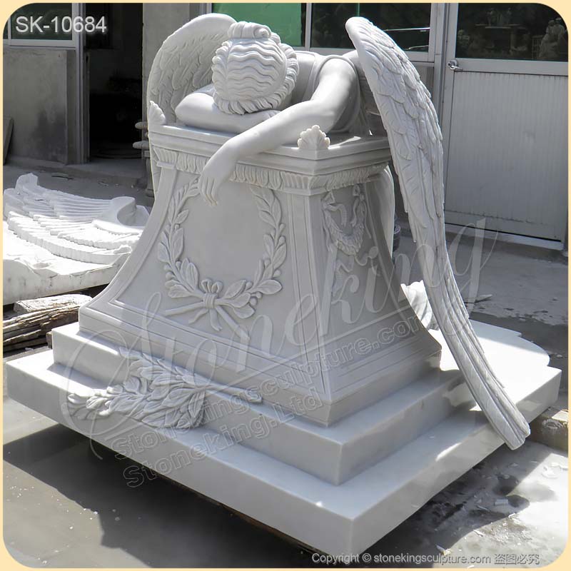 Wholesale White Marble Crying Angel Statue Gravestone for Cemetery for sale