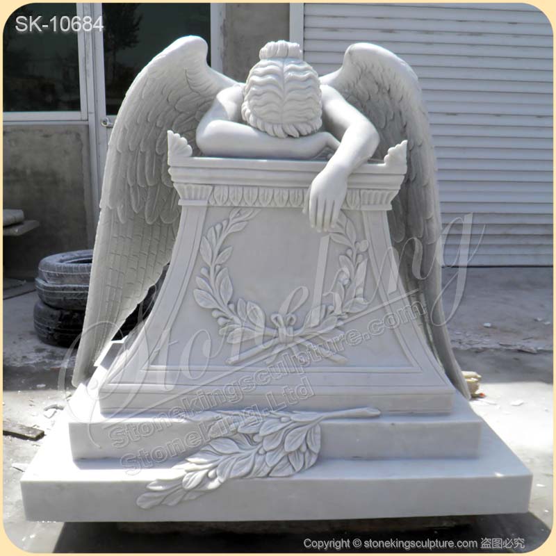 Wholesale White Marble Crying Angel Statue Gravestone for Cemetery for sale