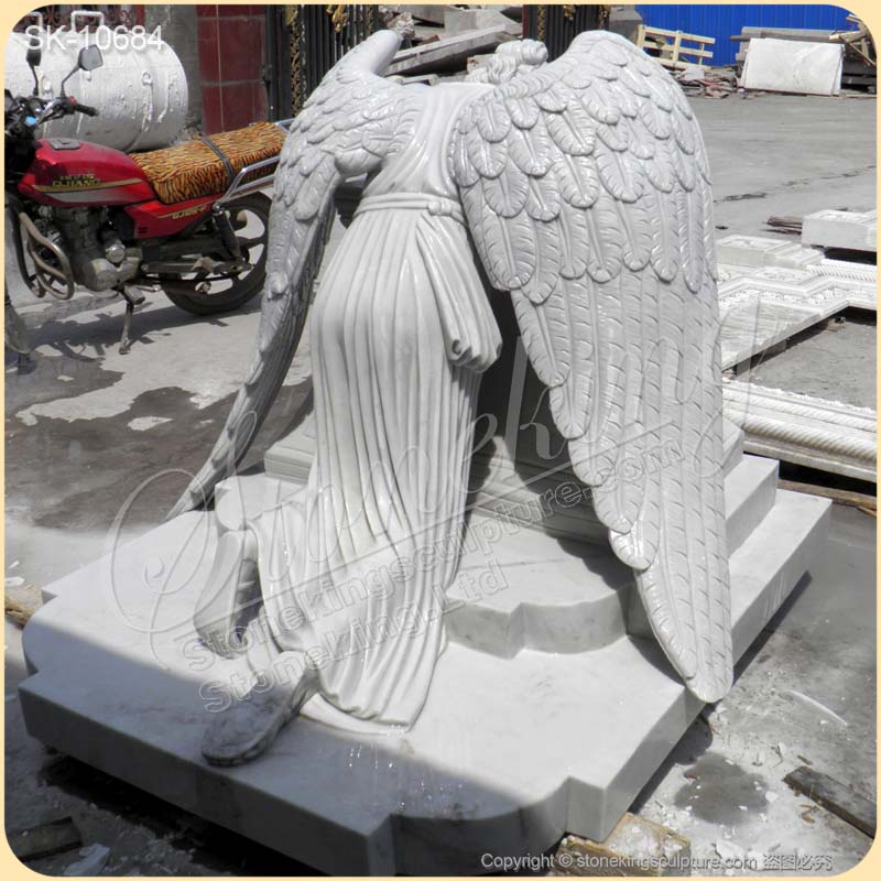 Wholesale White Marble Crying Angel Statue Gravestone for Cemetery for sale