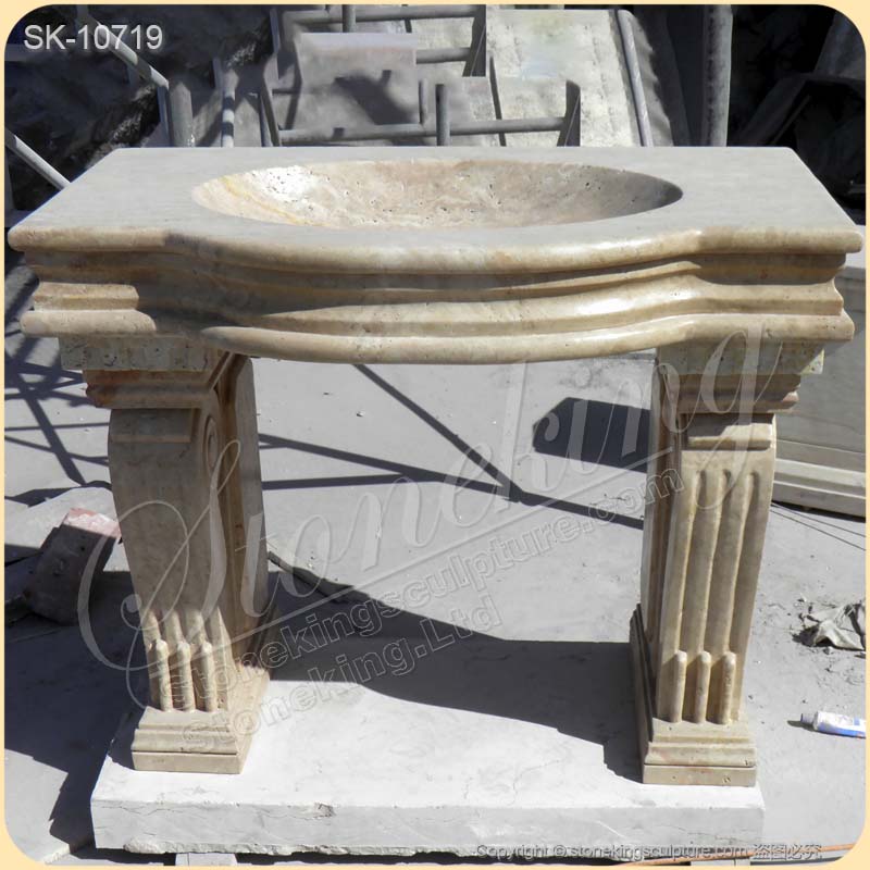 Factory Supplier Natural Travertine Stone Bathroom Sink Basin with Pedestal for sale