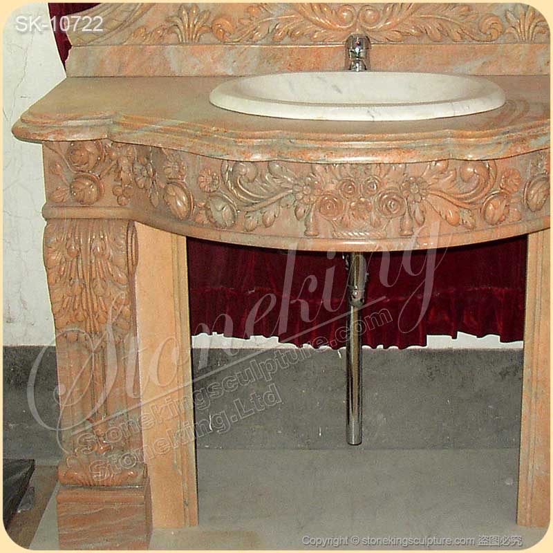 Hand Carved Luxury Marble Bathroom Sink Vanity with Backsplash and Pedestals for sale