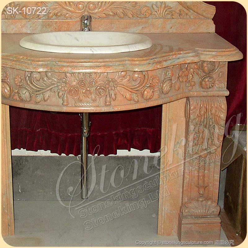 Hand Carved Luxury Marble Bathroom Sink Vanity with Backsplash and Pedestals for sale