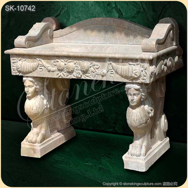 Hand Carved Antique Marble Sink Basin with Sphinx and Pedestals for Bathroom for sale