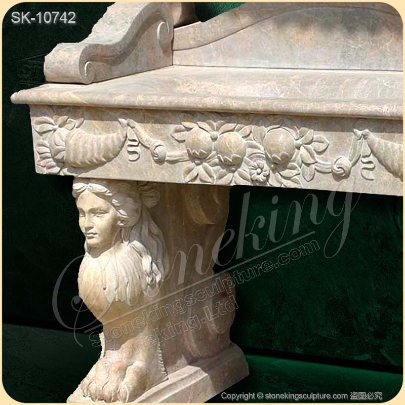 Hand Carved Antique Marble Sink Basin with Sphinx and Pedestals for Bathroom for sale