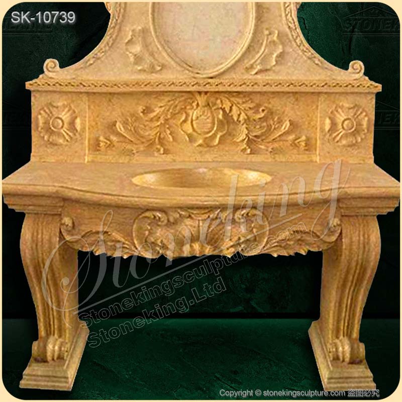 Factory Price High Quality Solid Marble Pedestal Sink Basin with Backsplash for sale