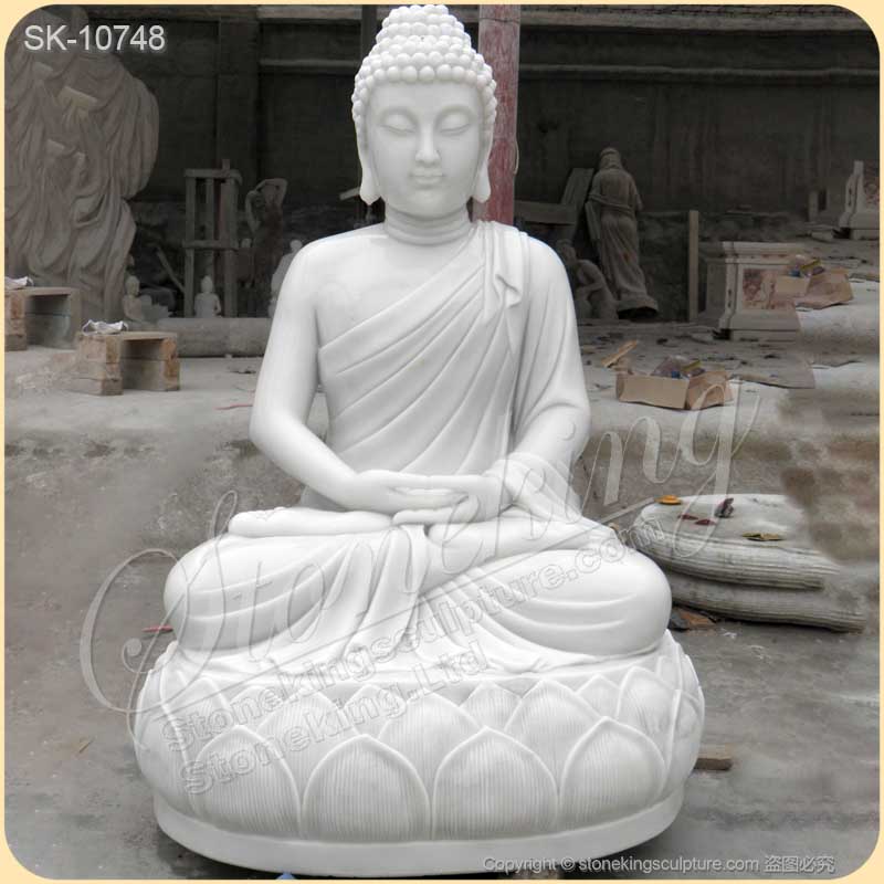 Hand Carved Outdoor White Marble Meditating Budhha Statue for Garden or Home Decor for sale