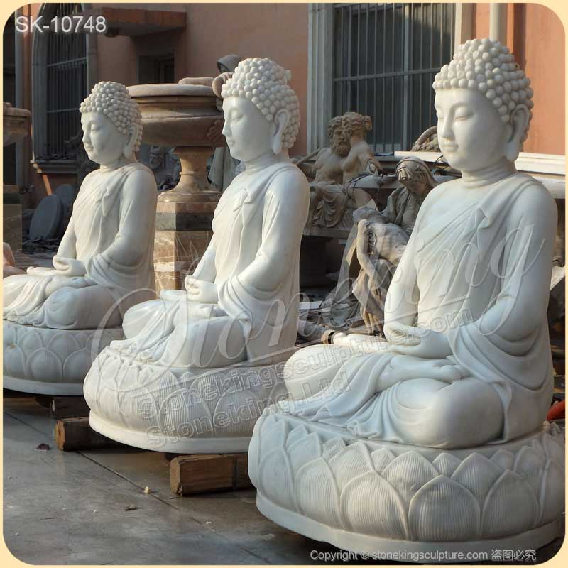 Hand Carved Outdoor White Marble Meditating Budhha Statue for Garden or Home Decor for sale