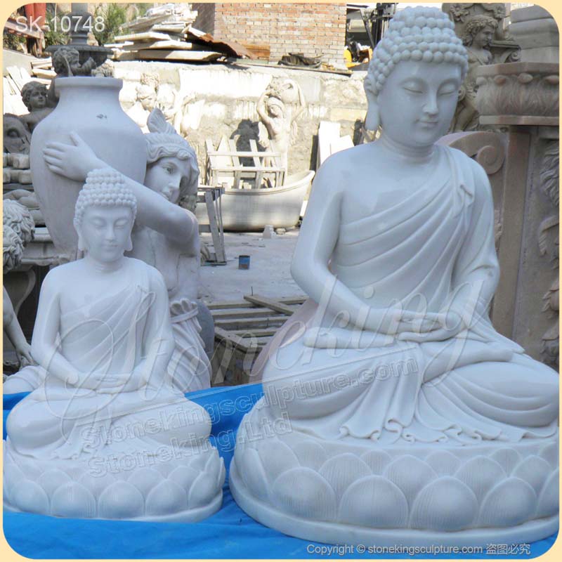 Hand Carved Outdoor White Marble Meditating Budhha Statue for Garden or Home Decor for sale