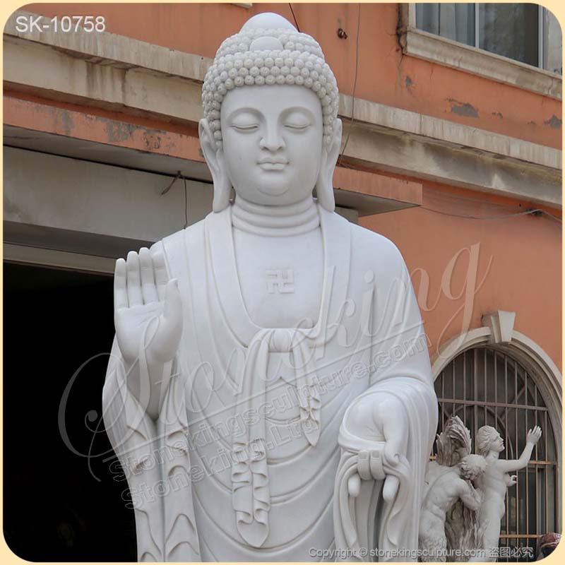 Factory Supply Large White Marble Standing Buddha Statue for Outdoor Garden Decoration for sale