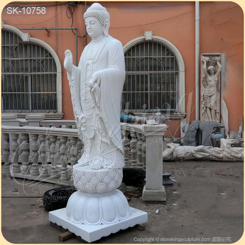 Factory Supply Large White Marble Standing Buddha Statue for Outdoor Garden Decoration for sale