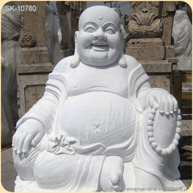 Factory Price Hand Carved Outdoor White Marble Laughing Buddha Statue for Home Decor for sale