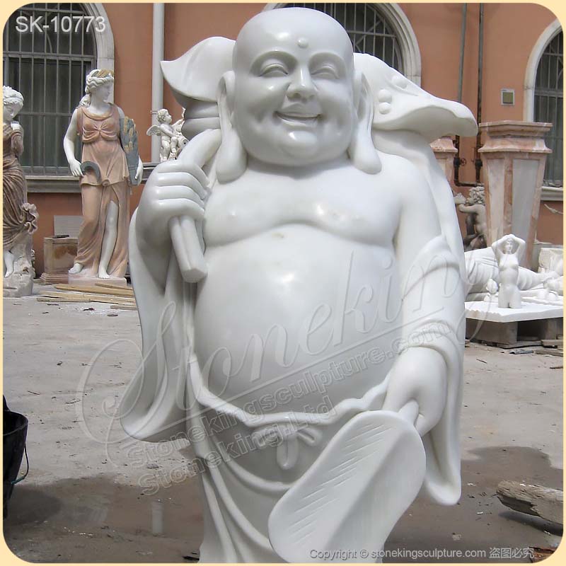 Factory Direct Supply White Marble Standing Happy Buddha Statue for Outdoor Decor for sale