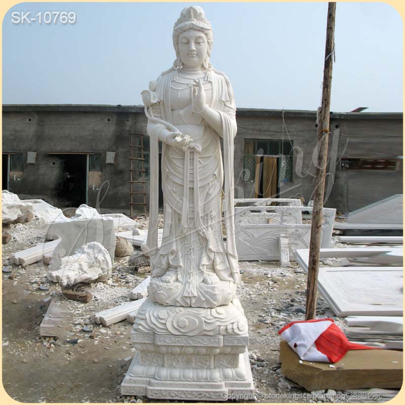 Factory Supply Large Outdoor White Marble Standing Kuan Yin Statue for Garden Decor for sale