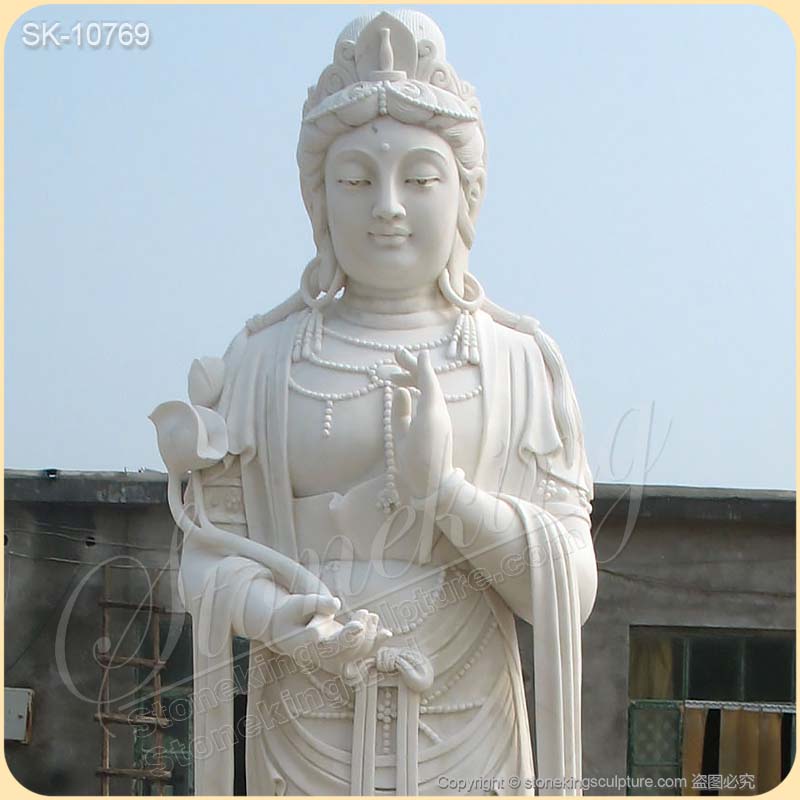 Factory Supply Large Outdoor White Marble Standing Kuan Yin Statue for Garden Decor for sale