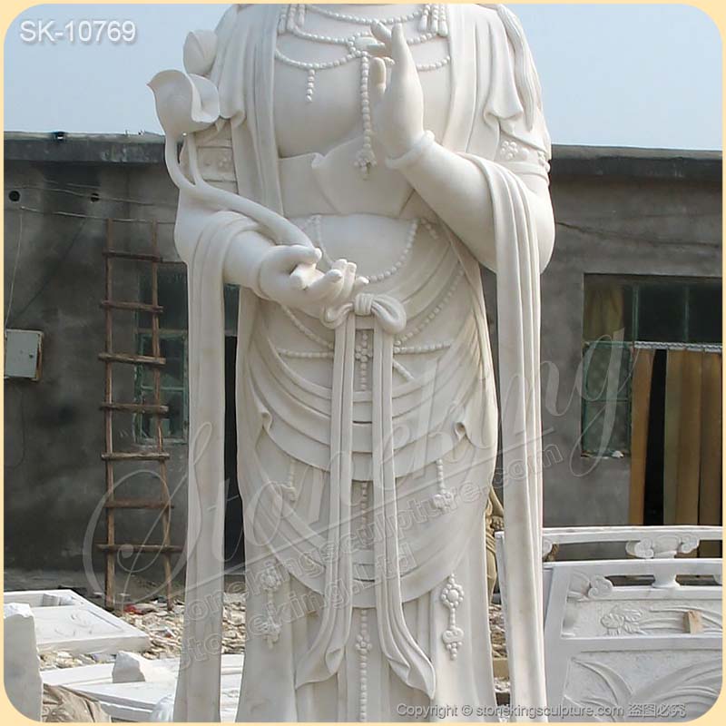 Factory Supply Large Outdoor White Marble Standing Kuan Yin Statue for Garden Decor for sale