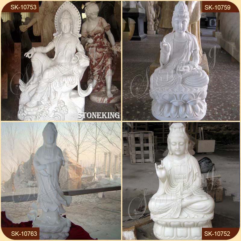 Factory Supply Large Outdoor White Marble Standing Kuan Yin Statue for Garden Decor for sale