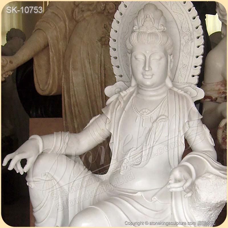 Factory Price White Marble Female Buddha Guan Yin Garden Statue for Outdoor and Indoor Decor for sale