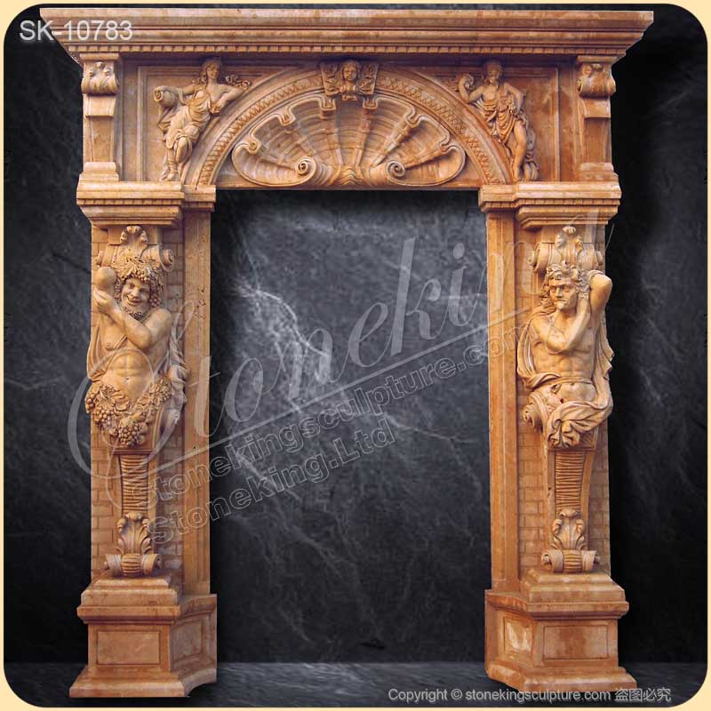 Factory Price Hand Carved Marble Stone Doorway with Telamon Sculptures for Entrance for sale