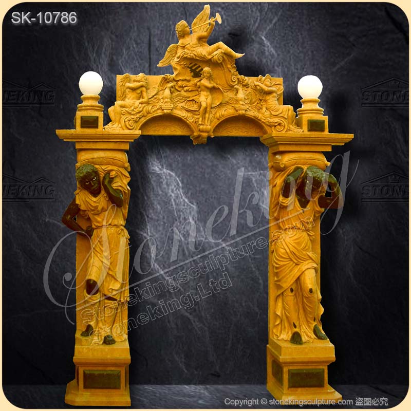 European Style Hand Carved Marble Door Frame with Angel and Blackamoor Sculptures for sale