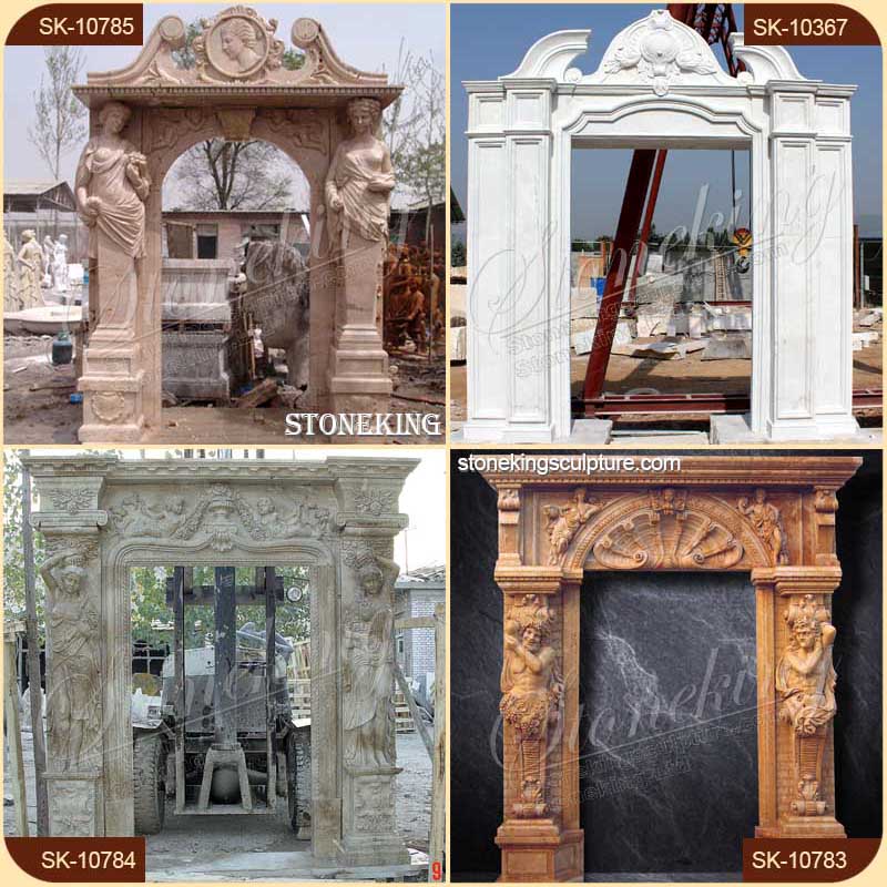 European Style Hand Carved Marble Door Frame with Angel and Blackamoor Sculptures for sale