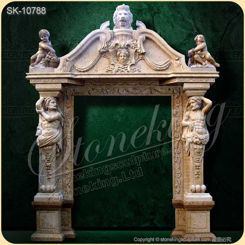 Custom Design Luxury Hand Carved Marble Entryway with Cherubs and Atlantes for sale