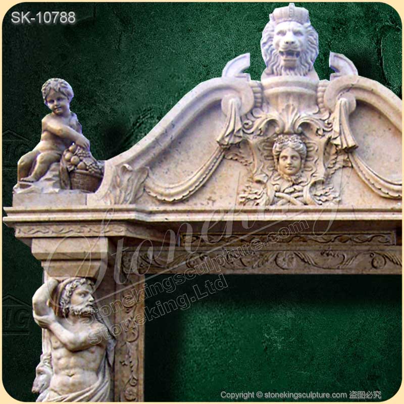 Custom Design Luxury Hand Carved Marble Entryway with Cherubs and Atlantes for sale