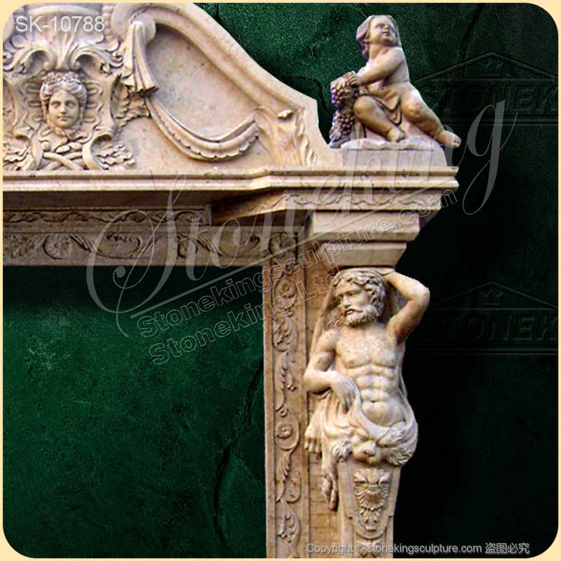 Custom Design Luxury Hand Carved Marble Entryway with Cherubs and Atlantes for sale