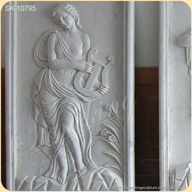 Wholesale Hand Carved Marble Wall Relief Sculpture of Women Playing Instruments for sale