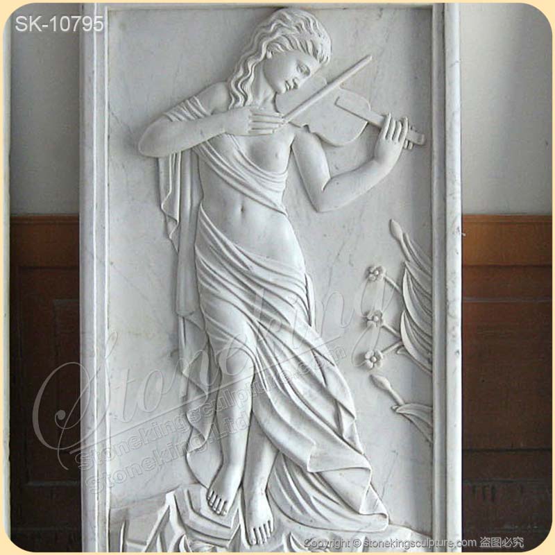 Wholesale Hand Carved Marble Wall Relief Sculpture of Women Playing Instruments for sale