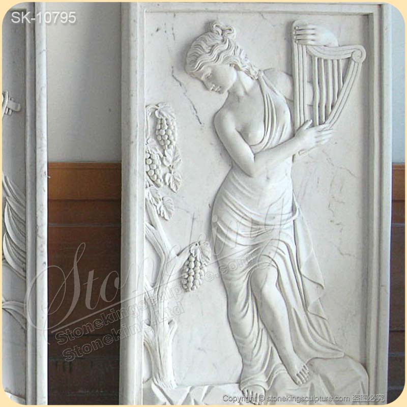 Wholesale Hand Carved Marble Wall Relief Sculpture of Women Playing Instruments for sale