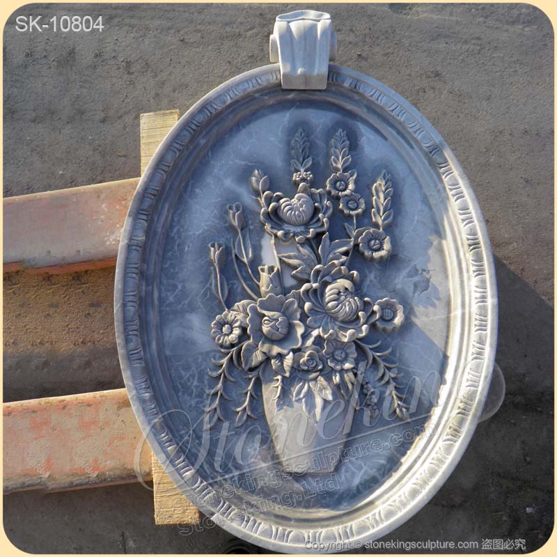 Hand Carved Solid Marble Floral Wall Relief Art Sculpture for Outdoor and Home Decor for sale