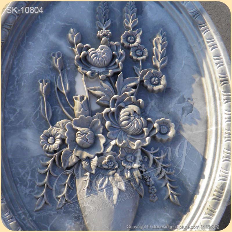 Hand Carved Solid Marble Floral Wall Relief Art Sculpture for Outdoor and Home Decor for sale