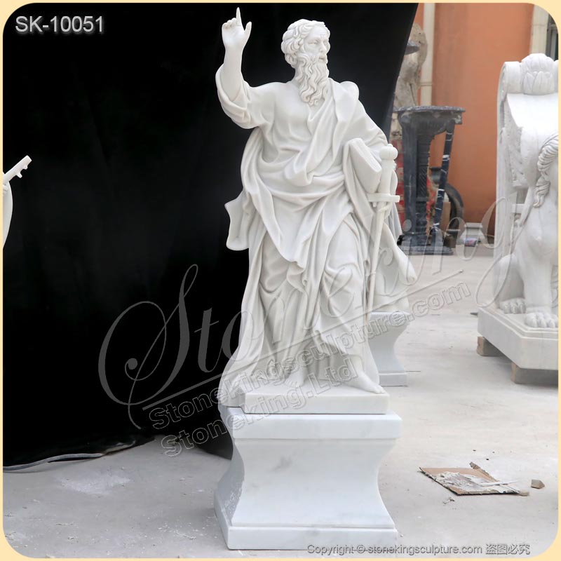 Factory Supplier White Marble Catholic Saint Paul Statue of the Apostle for Church for sale