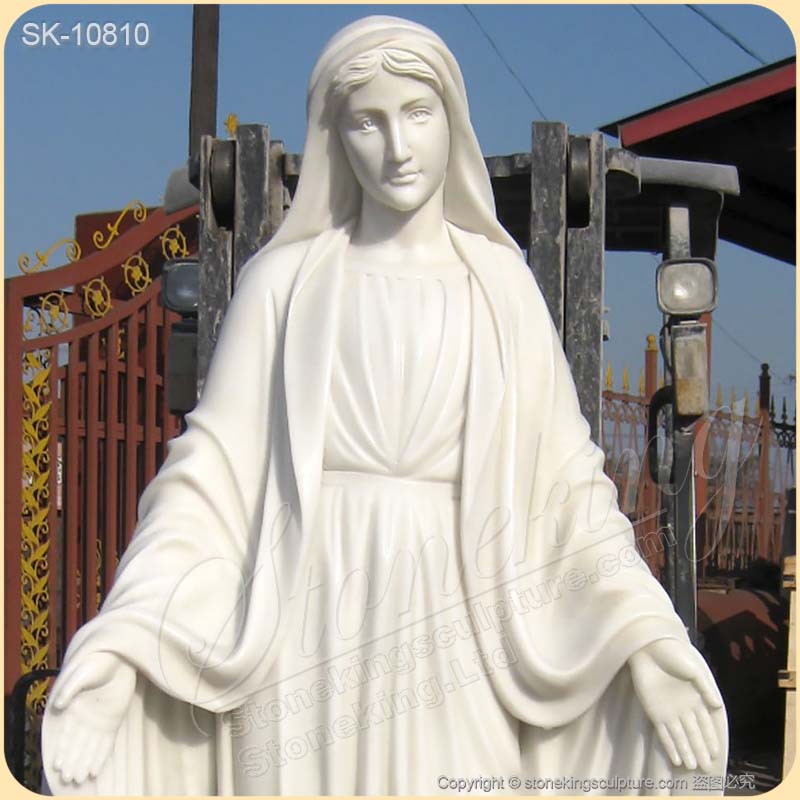 Religious Hand Carved White Marble Blessed Mother Mary Statue for Outdoor for sale