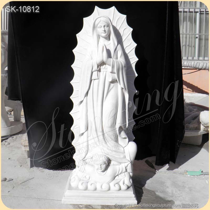 Catholic Outdoor Hand Carved White Marble Our Lady of Guadalupe Statue for sale