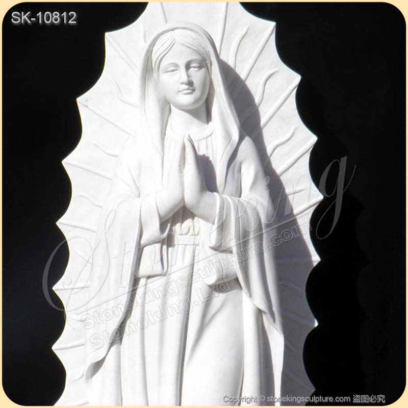 Catholic Outdoor Hand Carved White Marble Our Lady of Guadalupe Statue for sale