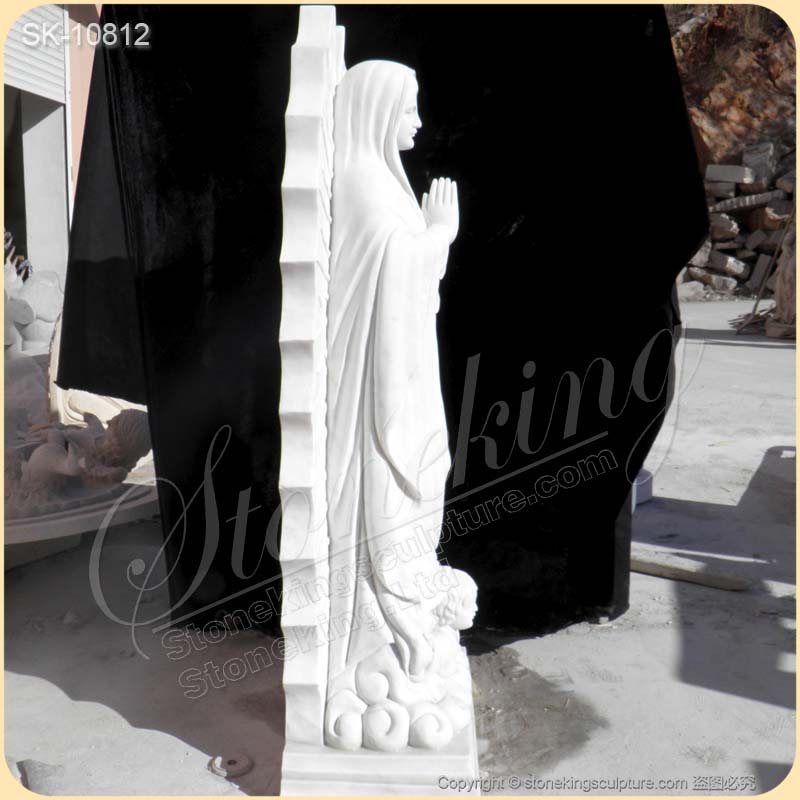 Catholic Outdoor Hand Carved White Marble Our Lady of Guadalupe Statue for sale