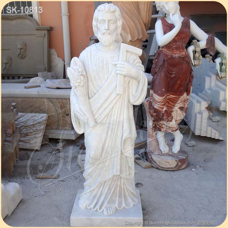 Catholic Outdoor Hand Carved White Marble Saint Joseph Statue for Church and Home for sale