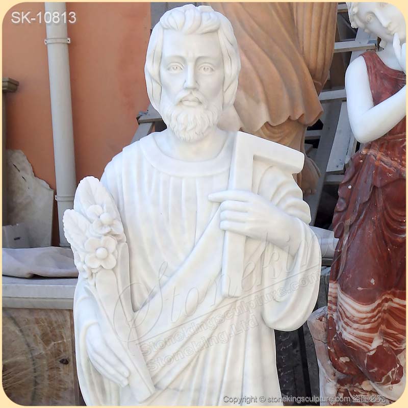 Catholic Outdoor Hand Carved White Marble Saint Joseph Statue for Church and Home for sale