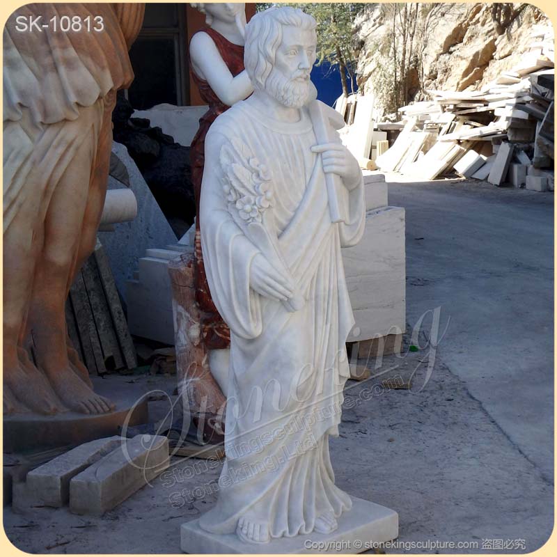 Catholic Outdoor Hand Carved White Marble Saint Joseph Statue for Church and Home for sale