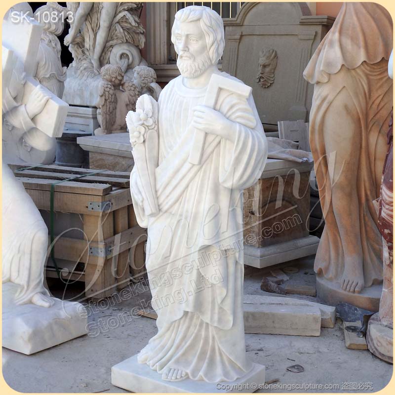 Catholic Outdoor Hand Carved White Marble Saint Joseph Statue for Church and Home for sale